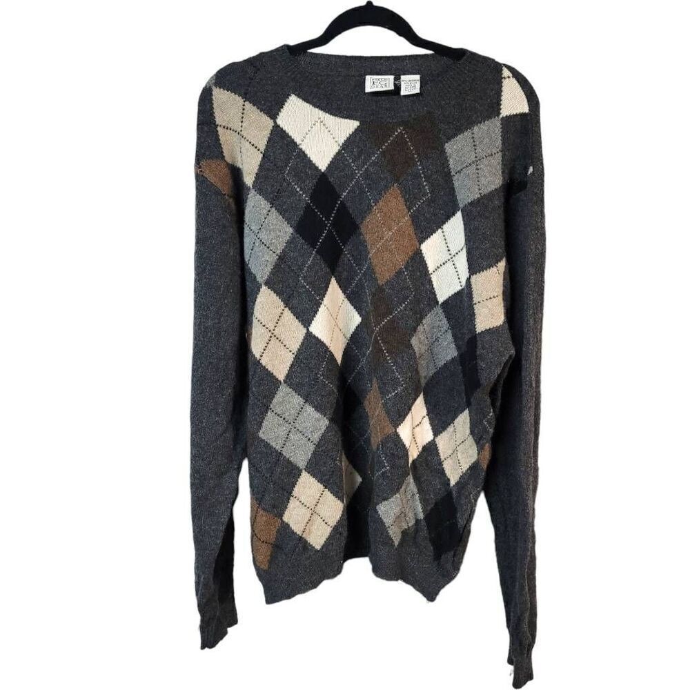 Field Gear Gray Argyle Lambswool Blend Pullover S… - image 1